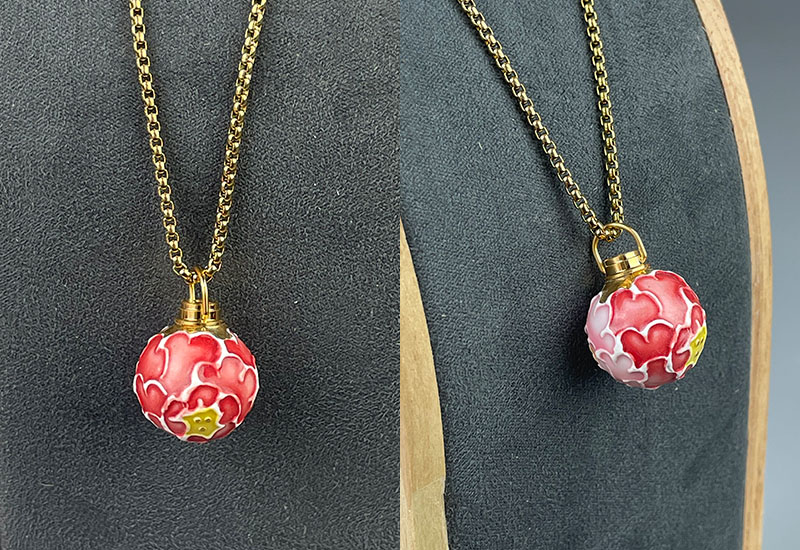 金玉牡丹香氛項鍊(紅粉)